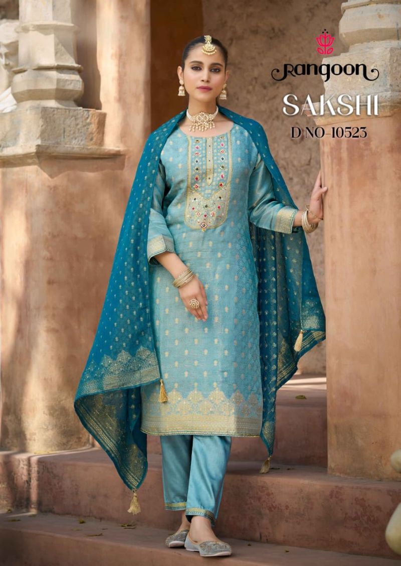 Rangoon Sakshi Simar Jacquard And Khatli Hand Work Salwar Kameez Catalog — Wholesale Kurtis, Vardan Ethnic wholesale from Surat — view 4