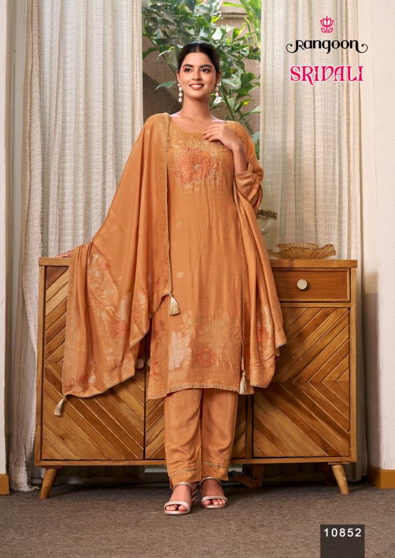 Rangoon Srivali Muslin Jacquard Khatli Hand Work Salwar Kameez Set — Wholesale Readymade Suit, Rangoon wholesale from Surat — view 5