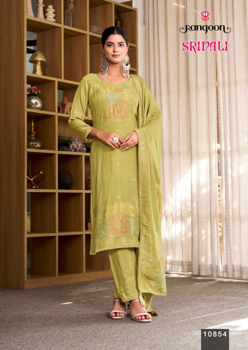 Rangoon Srivali Muslin Jacquard Khatli Hand Work Salwar Kameez Set
