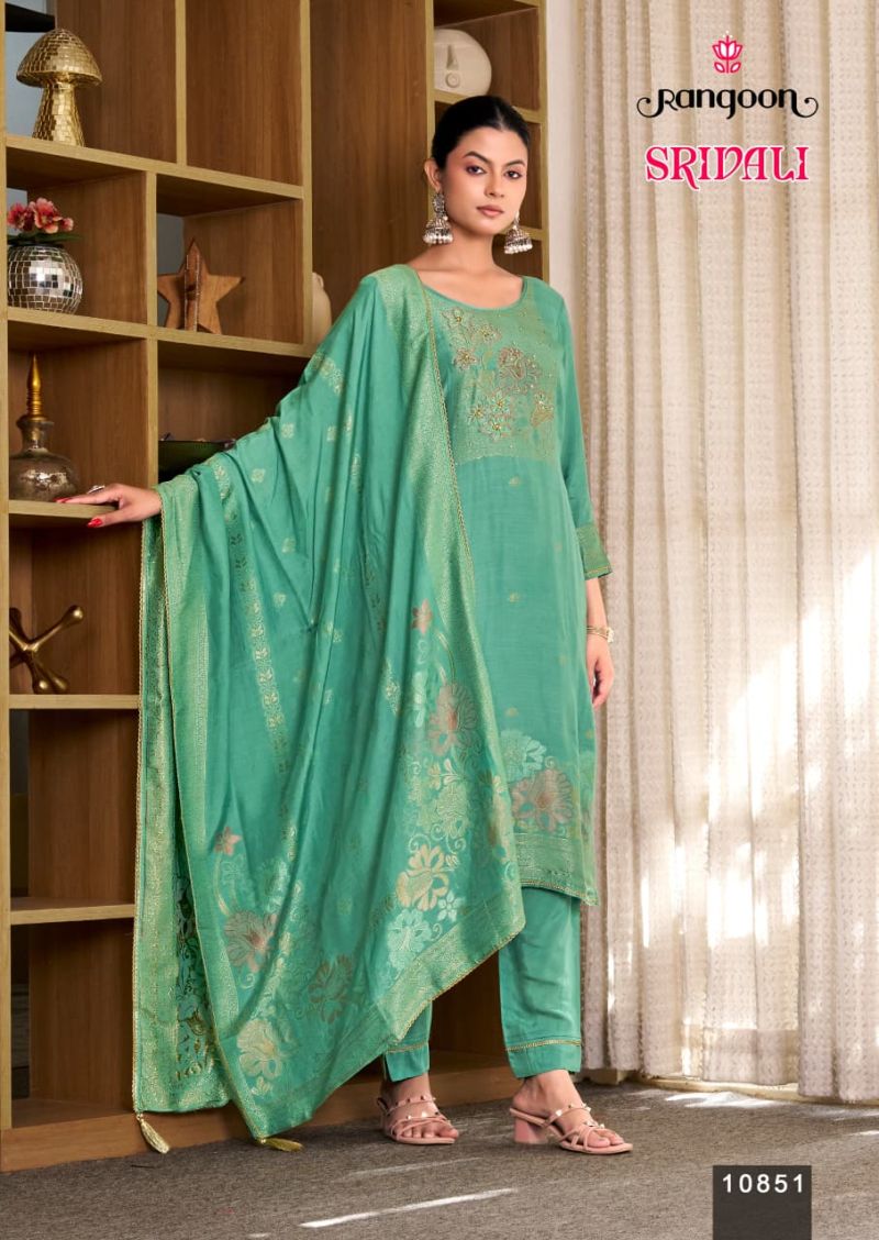 Rangoon Srivali Muslin Jacquard Khatli Hand Work Salwar Kameez Set — Wholesale Readymade Suit, Rangoon wholesale from Surat — view 4