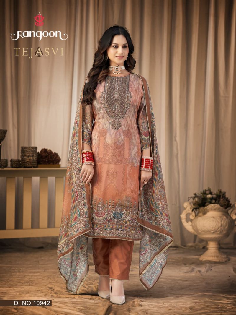 Rangoon Tejasvi Maslin Digital Print Swarovski Diamond Work Salwar Kameez — Wholesale Kurti Pant Set, Vardan Ethnic wholesale from Surat — view 2