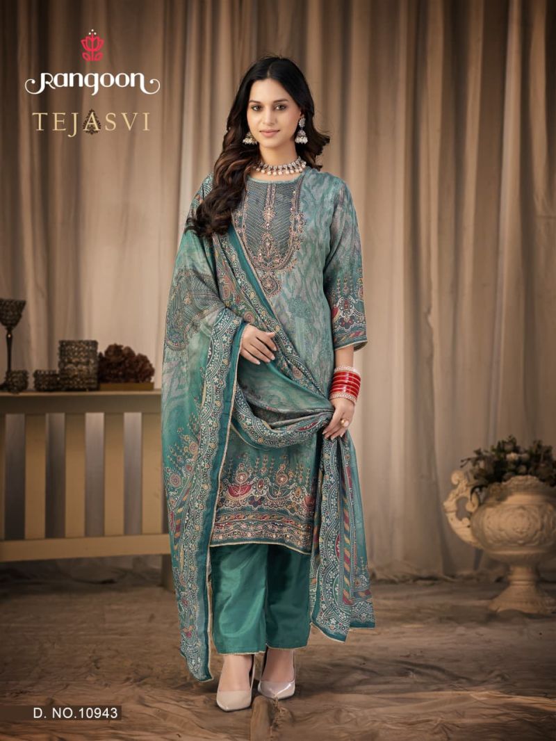 Rangoon Tejasvi Maslin Digital Print Swarovski Diamond Work Salwar Kameez