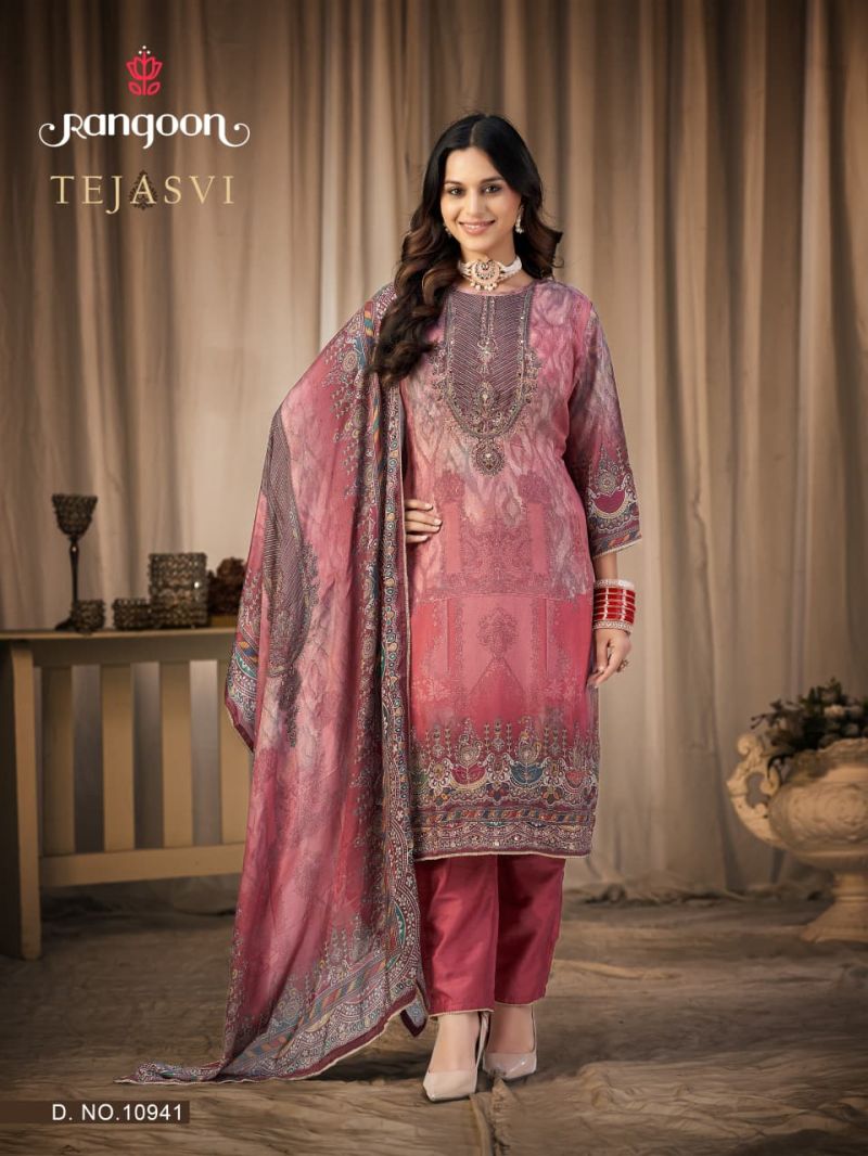Rangoon Tejasvi Maslin Digital Print Swarovski Diamond Work Salwar Kameez — Wholesale Kurti Pant Set, Vardan Ethnic wholesale from Surat — view 3