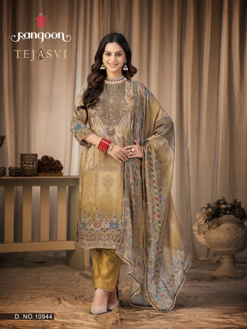 Rangoon Tejasvi Maslin Digital Print Swarovski Diamond Work Salwar Kameez — Wholesale Kurti Pant Set, Vardan Ethnic wholesale from Surat — view 4