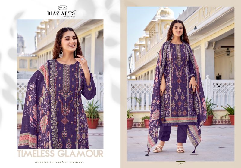 Riaz Arts Abu Rehan Vol 2 Cambric Cotton Print Panel Embroidered Dress Material — Wholesale Dress Material, Vardan Ethnic wholesale from Surat — view 2