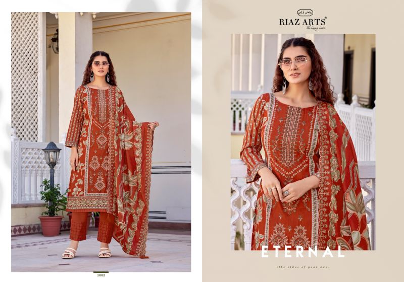 Riaz Arts Abu Rehan Vol 2 Cambric Cotton Print Panel Embroidered Dress Material — Wholesale Dress Material, Vardan Ethnic wholesale from Surat — view 3