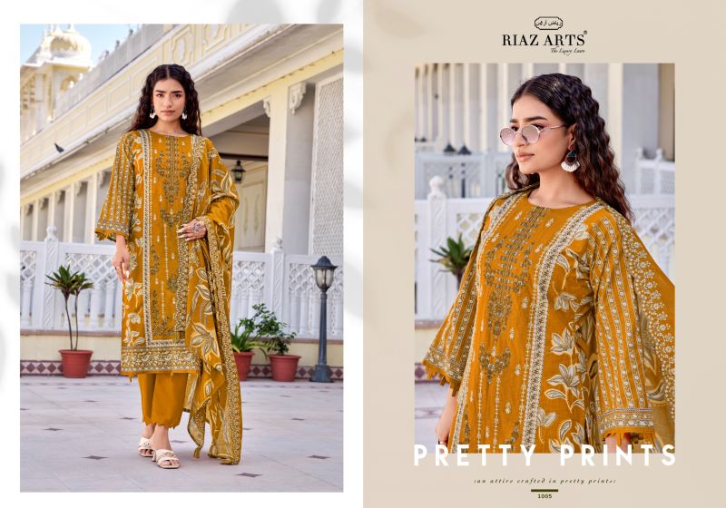 Riaz Arts Abu Rehan Vol 2 Cambric Cotton Print Panel Embroidered Dress Material