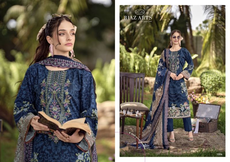 Riaz Arts Rehmat Cambric Cotton Print Embroidered Dress Material — Wholesale Pakistani Suits, Vardan Ethnic wholesale from Surat — view 3