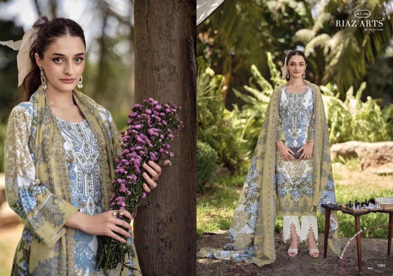 Riaz Arts Rehmat Cambric Cotton Print Embroidered Dress Material — Wholesale Pakistani Suits, Vardan Ethnic wholesale from Surat — view 4