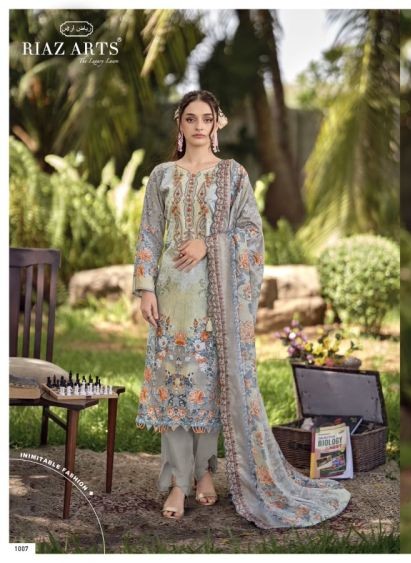 Riaz Arts Rehmat Cambric Cotton Print Embroidered Dress Material