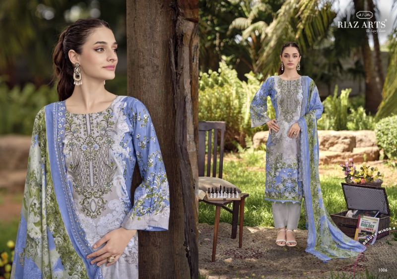 Riaz Arts Rehmat Cambric Cotton Print Embroidered Dress Material — Wholesale Pakistani Suits, Vardan Ethnic wholesale from Surat — view 2