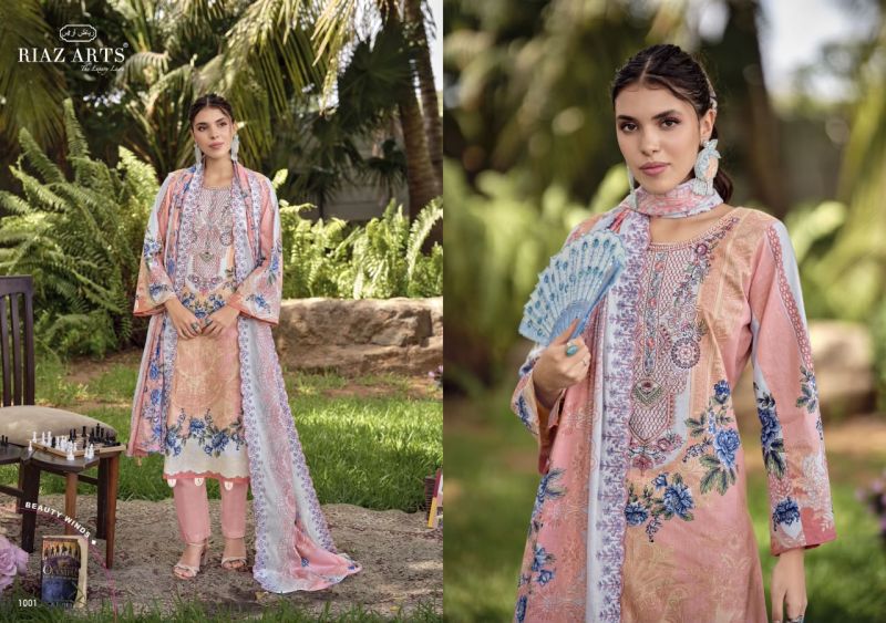 Riaz Arts Rehmat Cambric Cotton Print Embroidered Dress Material — Wholesale Pakistani Suits, Vardan Ethnic wholesale from Surat — view 5