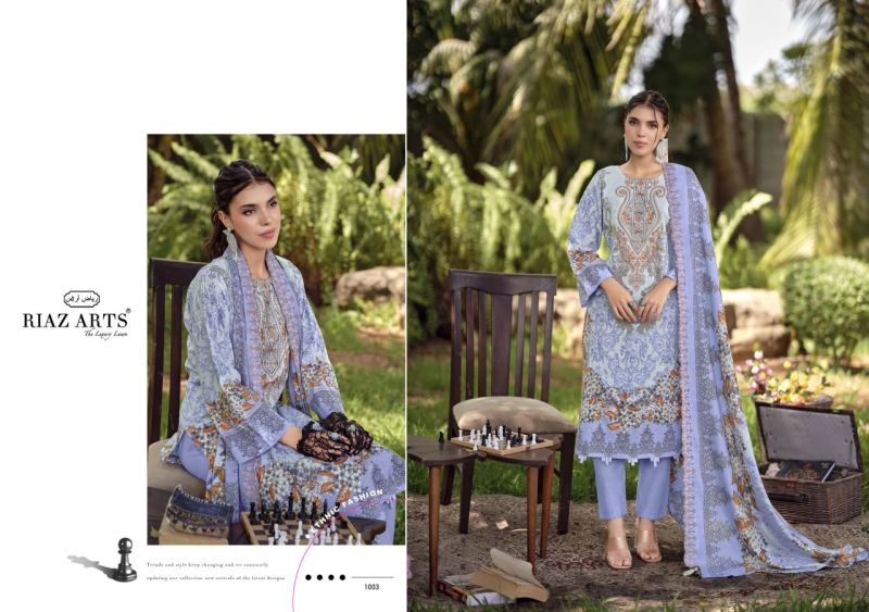 Riaz Arts Rehmat Cambric Cotton Print Embroidered Dress Material — Wholesale Pakistani Suits, Vardan Ethnic wholesale from Surat — view 7