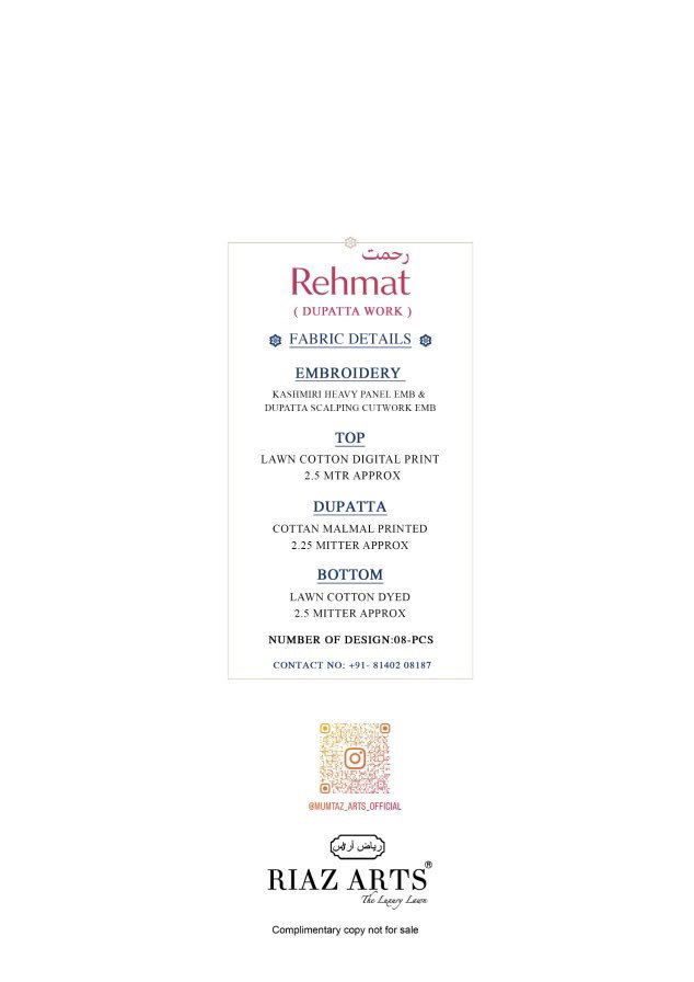 Riaz Arts Rehmat Cambric Cotton Print Embroidered Dress Material — Wholesale Pakistani Suits, Vardan Ethnic wholesale from Surat — view 9