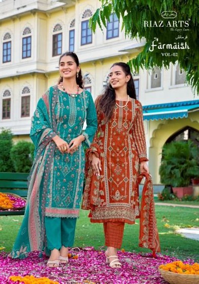 Riaz Arts Farmaish Vol 2 Cambric Cotton Lawn Print With Work Dress Material