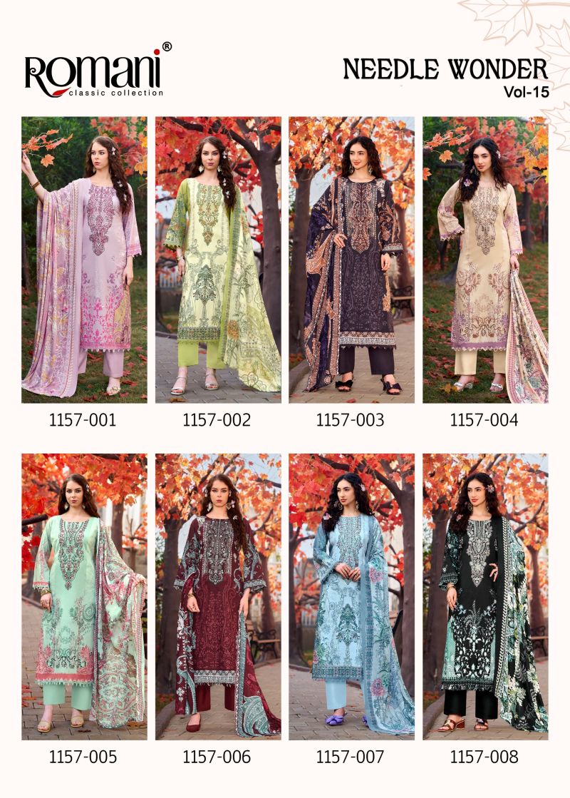 Romani Needle Wonder Vol 15 Cotton Embroidered Dress Material — Wholesale Dress Material, Romani wholesale from Surat — view 10