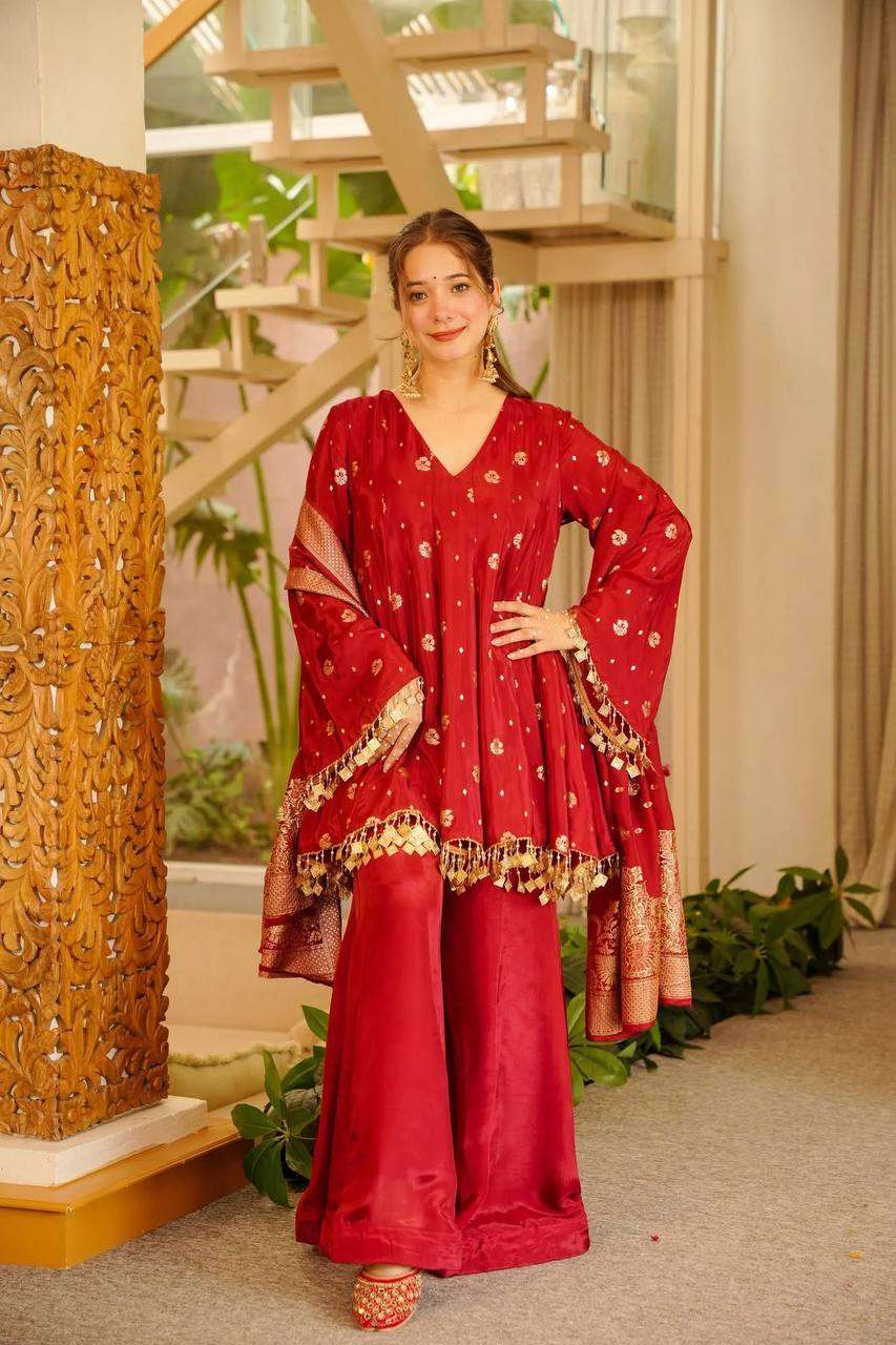 RTC 6051 SATIN SILK BEAUTIFUL DESIGNER LOOK TOP PLAZZO AND DUPATTA SET
