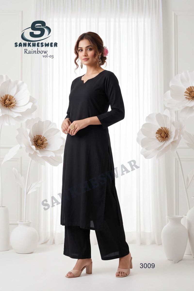 Sankheswer Rainbow Vol 3 Vertican Plain Kurti With Bottom Set — Wholesale Kurtis, MPA wholesale from Surat — view 3