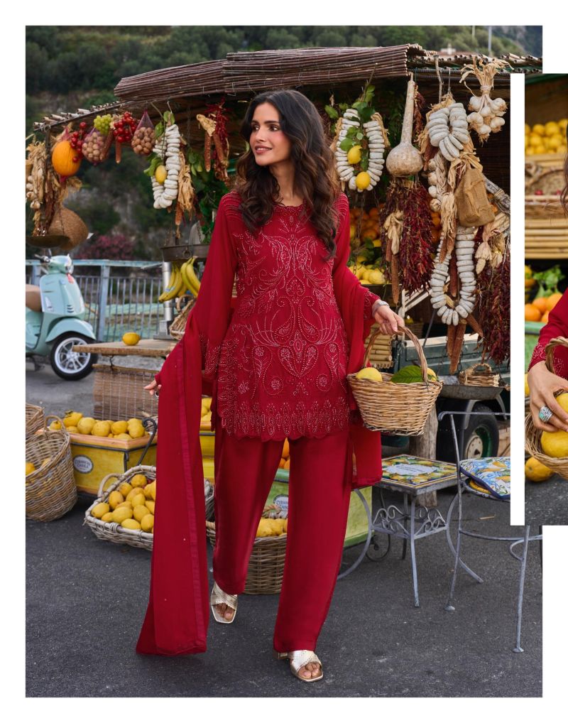 Sayuri Divya Georgette Beads Embroidered Kurti Sharara With Chokar Dupatta Set — Wholesale Readymade Suit, Vardan Ethnic wholesale from Surat — view 5