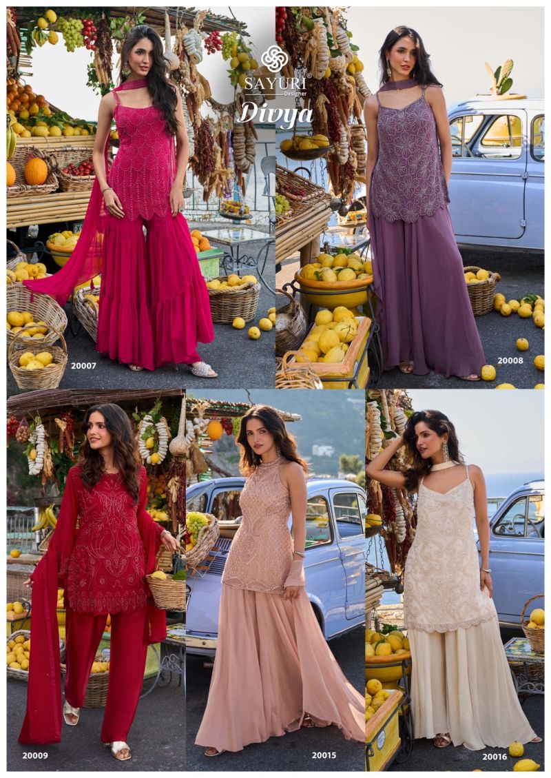 Sayuri Divya Georgette Beads Embroidered Kurti Sharara With Chokar Dupatta Set — Wholesale Readymade Suit, Vardan Ethnic wholesale from Surat — view 6