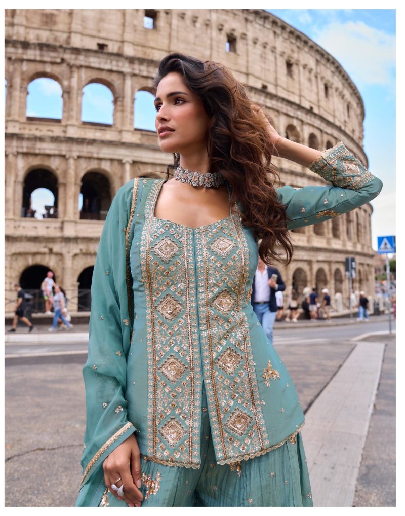 Sayuri Mehar Simar Silk Embroidered Kurti With Sharara Dupatta Catalog — Wholesale Readymade Suit, Vardan Ethnic wholesale from Surat — view 6