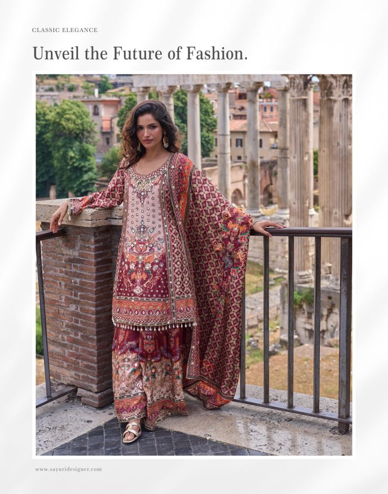Print Aari Work Kurti With Sharara Dupatta Set — Wholesale Kurtis, Sayuri wholesale from Surat — Photo 4