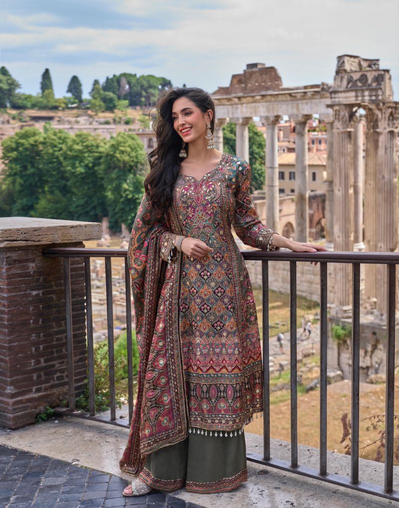 Print Aari Work Kurti With Sharara Dupatta Set — Wholesale Kurtis, Sayuri wholesale from Surat — Photo 5