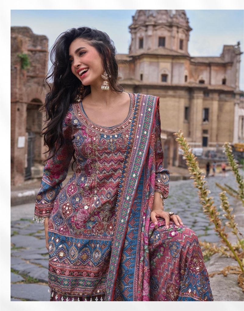 Print Aari Work Kurti With Sharara Dupatta Set — Wholesale Kurtis, Sayuri wholesale from Surat — Photo 7