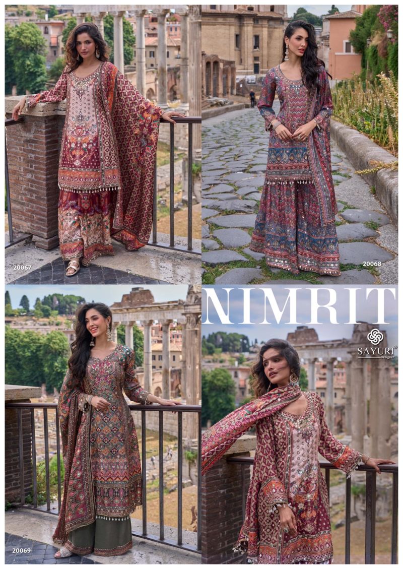 Print Aari Work Kurti With Sharara Dupatta Set — Wholesale Kurtis, Sayuri wholesale from Surat — Photo 3