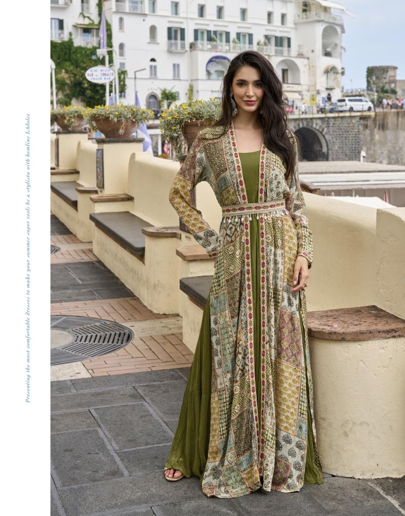Sayuri Pakhi Crepe Silk Embroidered Festival Wear Gown Koti With Belt Catalog — Wholesale Readymade Suit, Sayuri wholesale from Surat - Gallery Image 2