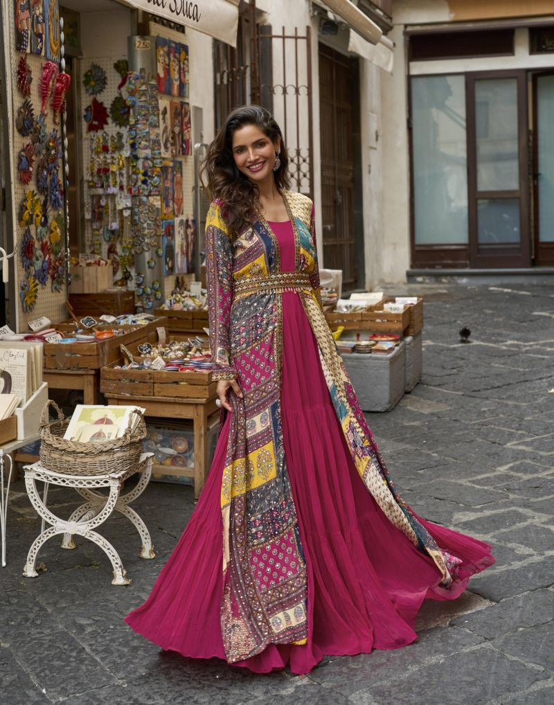 Sayuri Pakhi Crepe Silk Embroidered Festival Wear Gown Koti With Belt Catalog — Wholesale Readymade Suit, Sayuri wholesale from Surat - Gallery Image 5