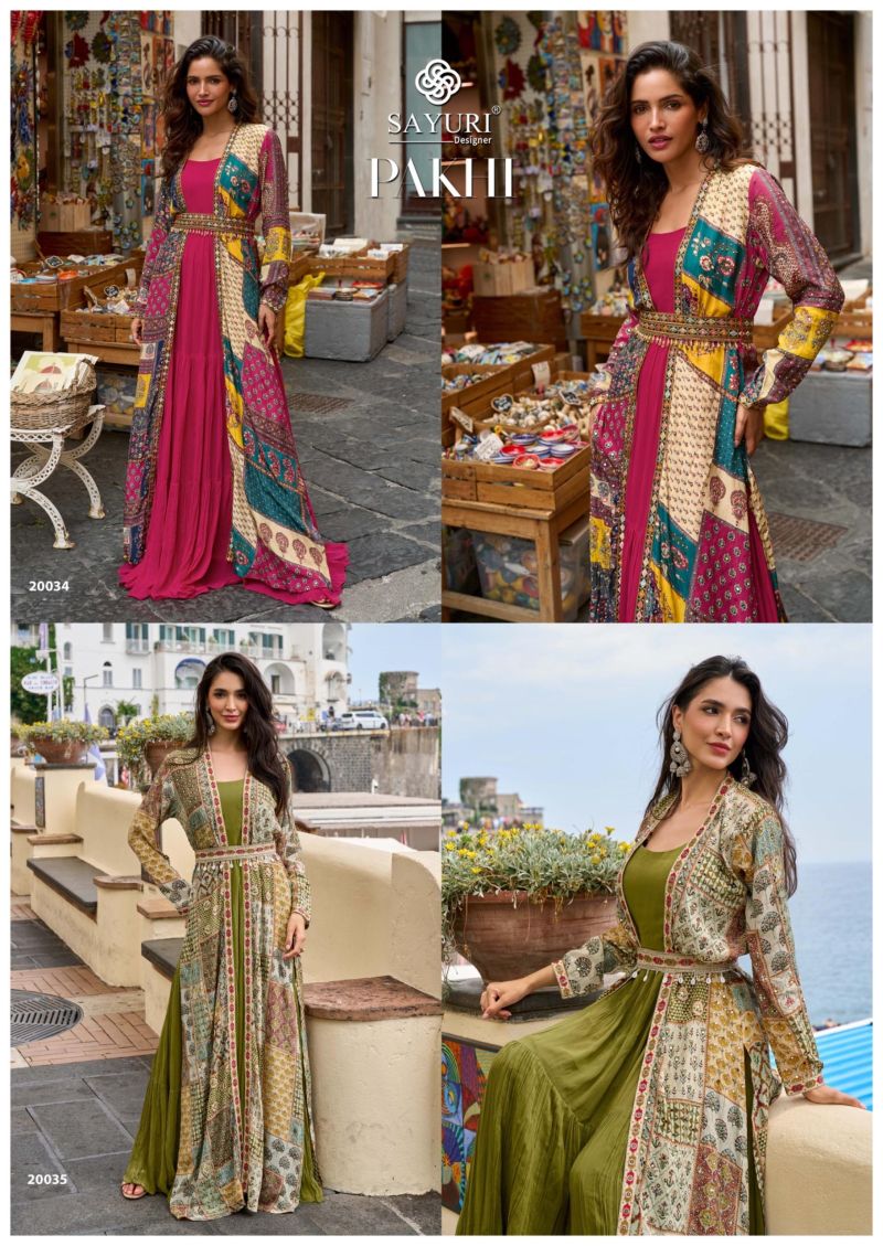 Sayuri Pakhi Crepe Silk Embroidered Festival Wear Gown Koti With Belt Catalog — Wholesale Readymade Suit, Sayuri wholesale from Surat — view 6