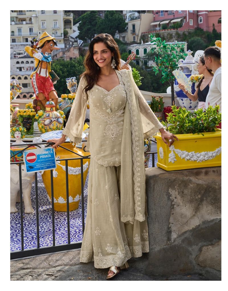 Sayuri Zariya Mul Silk Beads Embroidered Designer Indo Western Sharara Suit — Wholesale Readymade Suit wholesale from Surat — view 5