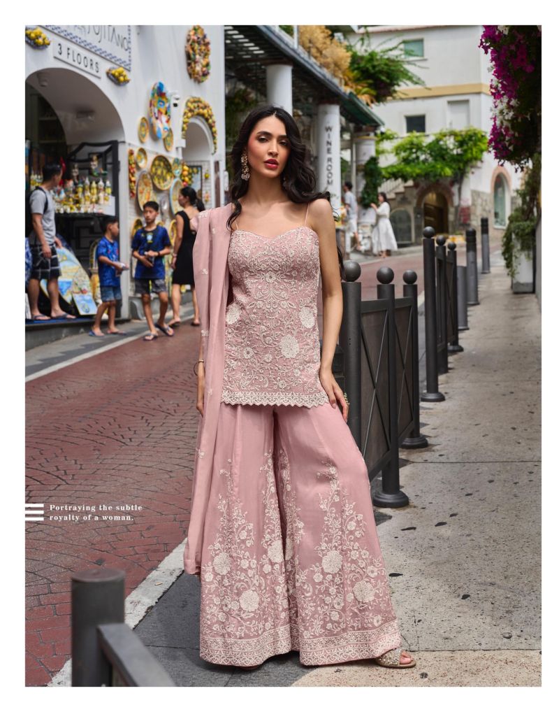 Sayuri Zariya Mul Silk Beads Embroidered Designer Indo Western Sharara Suit