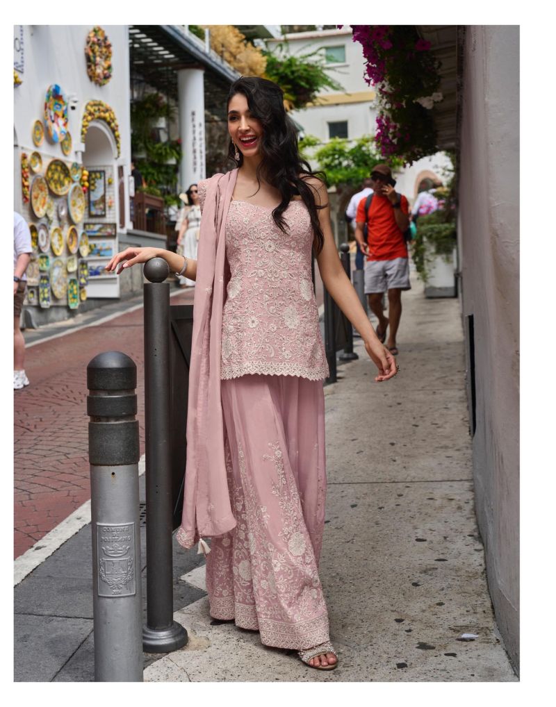 Sayuri Zariya Mul Silk Beads Embroidered Designer Indo Western Sharara Suit — Wholesale Readymade Suit wholesale from Surat — view 7