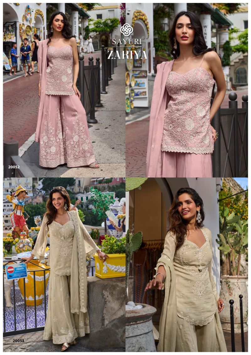 Sayuri Zariya Mul Silk Beads Embroidered Designer Indo Western Sharara Suit — Wholesale Readymade Suit wholesale from Surat — view 6