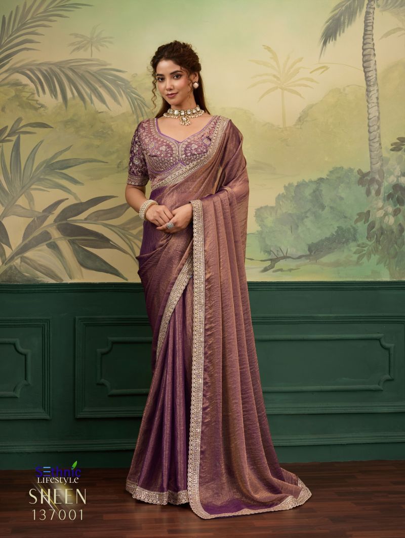 Sethnic Sheen Rise Velvet Chiffon Embroidered Sequence Saree Catalog — Organza Saree, Sethnic wholesale from Surat — Photo 2