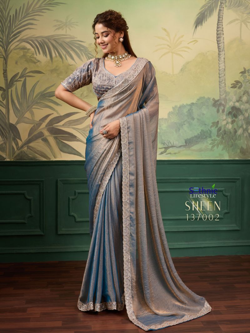 Sethnic Sheen Rise Velvet Chiffon Embroidered Sequence Saree Catalog — Organza Saree, Sethnic wholesale from Surat — Photo 3