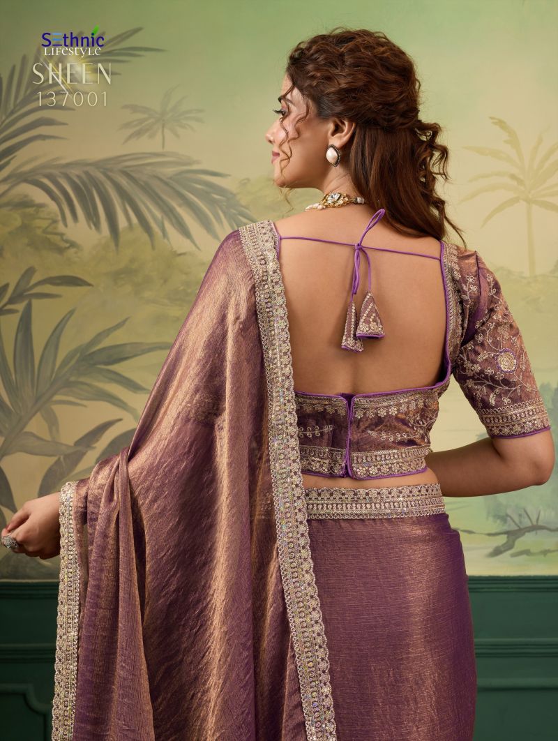 Sethnic Sheen Rise Velvet Chiffon Embroidered Sequence Saree Catalog — Organza Saree, Sethnic wholesale from Surat — Photo 4