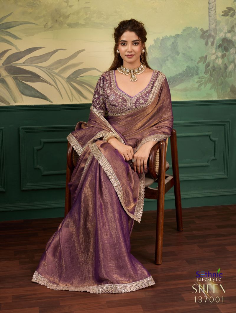 Sethnic Sheen Rise Velvet Chiffon Embroidered Sequence Saree Catalog — Organza Saree, Sethnic wholesale from Surat — Photo 6