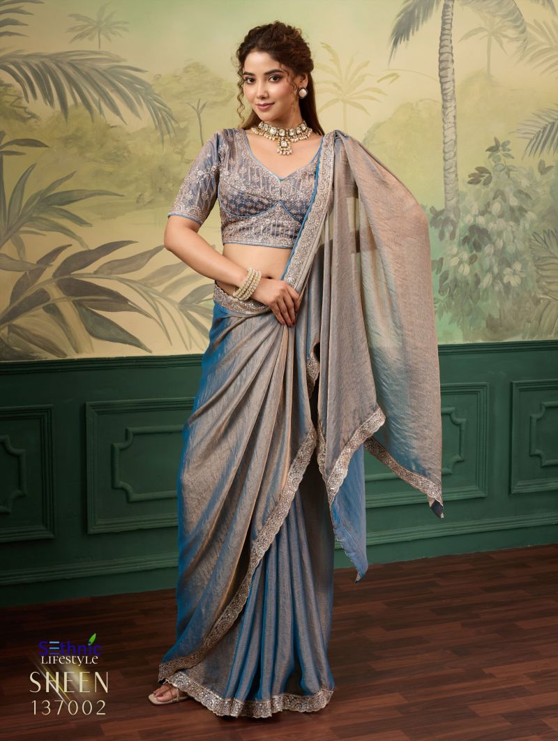 Sethnic Sheen Rise Velvet Chiffon Embroidered Sequence Saree Catalog