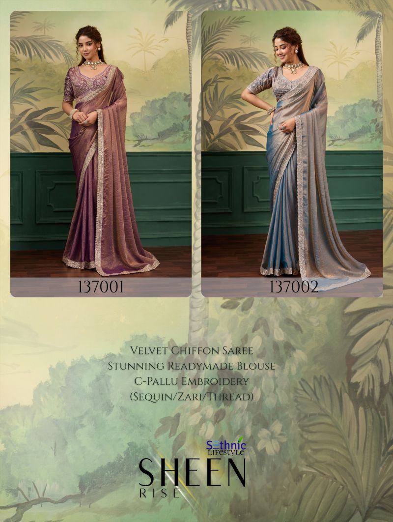 Sethnic Sheen Rise Velvet Chiffon Embroidered Sequence Saree Catalog — Organza Saree, Sethnic wholesale from Surat — Photo 7