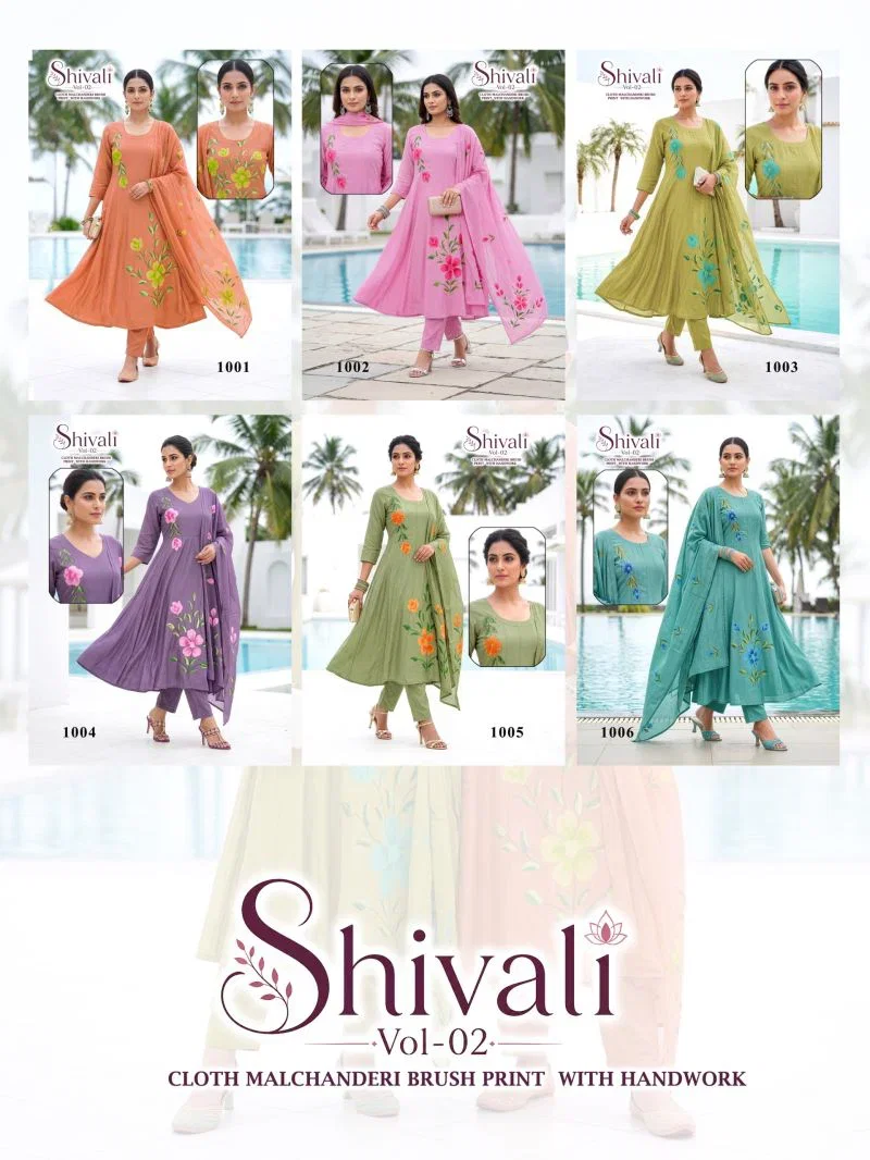 Shivali Vol 3 Mul Chanderi Handworked Kurti With Bottom Dupatta Set — Wholesale Readymade Suit, Vardan Ethnic wholesale from Surat — view 7