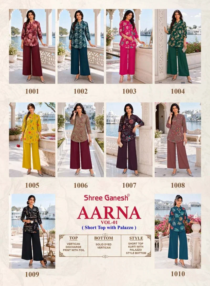 Shree Ganesh Aarna Vol 1 Vertican Discharge Printed Co Ord Set — Wholesale Kurti Pant Set, Shree Ganesh wholesale from Surat — Photo 13