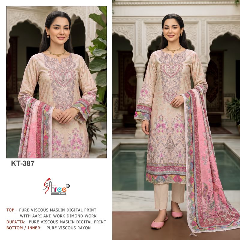 Shree Kt 387 Viscose Maslin Digital print Hand Work Salwar Kameez — Wholesale Salwar Suits, Vardan Ethnic wholesale from Surat — view 2