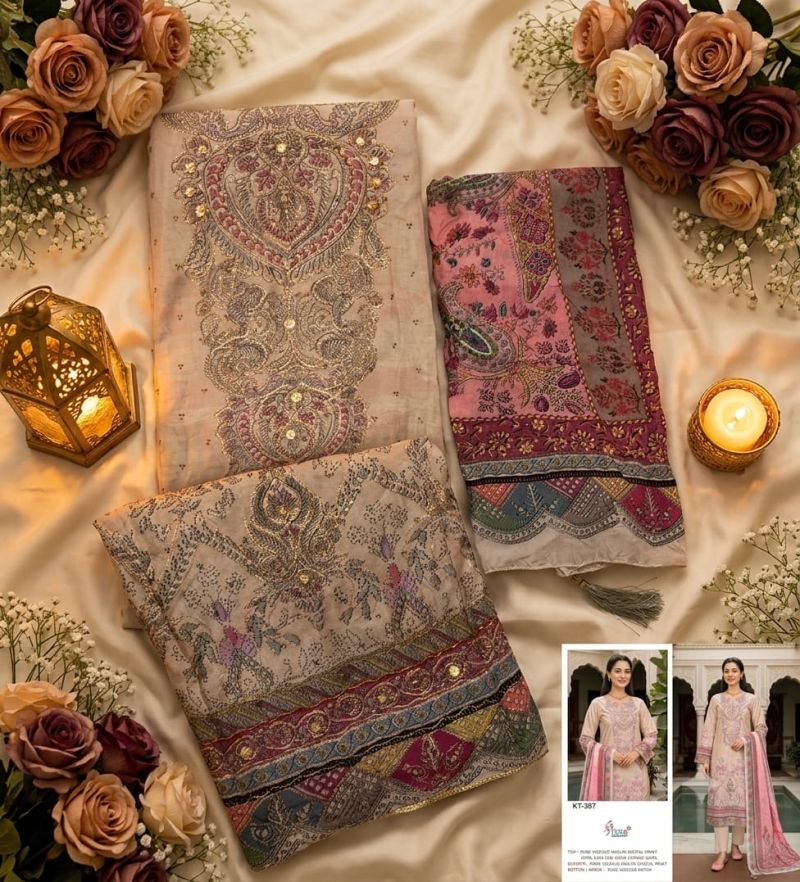 Shree Kt 387 Viscose Maslin Digital print Hand Work Salwar Kameez — Wholesale Salwar Suits, Vardan Ethnic wholesale from Surat — view 4