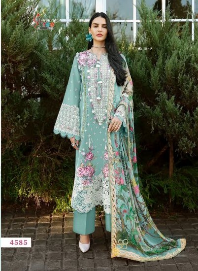Shree Mushq Lawn Collection 26 Vol 2 Chiffon Dupatta Cotton Embroidered Salwar Kameez