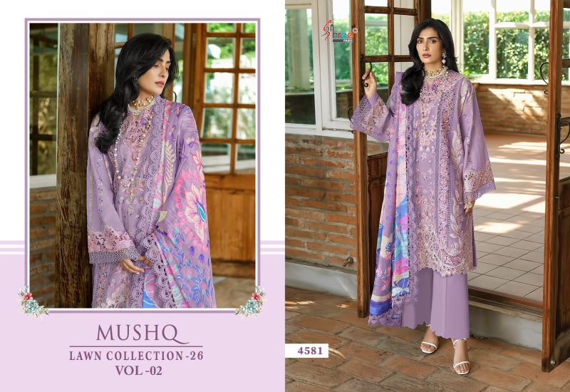 Shree Mushq Lawn Collection 26 Vol 2 Chiffon Dupatta Cotton Embroidered Salwar Kameez — Wholesale Pakistani Suits wholesale from Surat - Gallery Image 2
