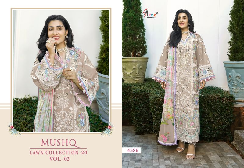 Shree Mushq Lawn Collection 26 Vol 2 Cotton Dupatta Cotton Embroidered Salwar Kameez — Wholesale Pakistani Suits wholesale from Surat - Gallery Image 3