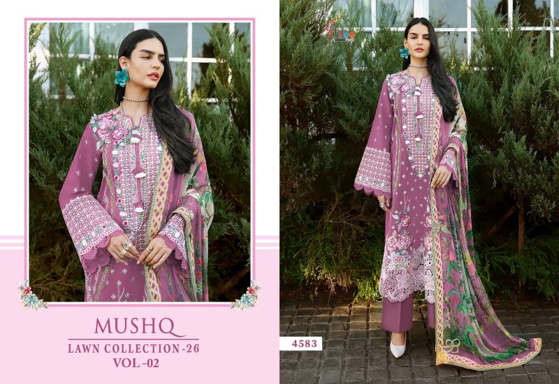Shree Mushq Lawn Collection 26 Vol 2 Cotton Dupatta Cotton Embroidered Salwar Kameez — Wholesale Pakistani Suits wholesale from Surat - Gallery Image 2